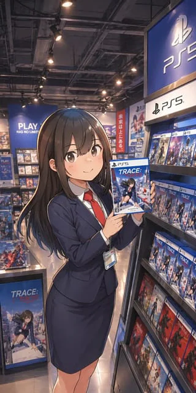 Example generated from “Anime Clerk in PS5 Game Store”