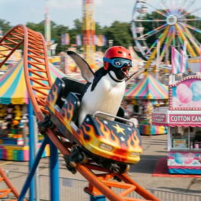 Example generated from “Penguin on a Carnival Roller Coaster”