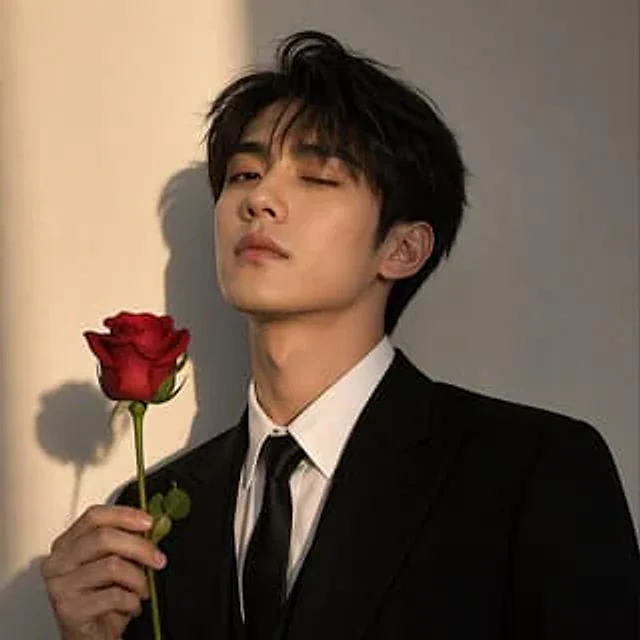 Example generated from “Sunlit Suit Portrait With Red Rose”
