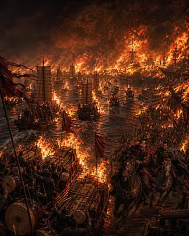 Example generated from “Burning Red Cliffs Night Battle”