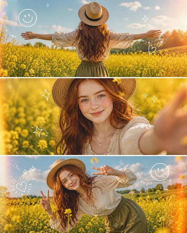 Example generated from “春日花田三联竖版写真拼贴”