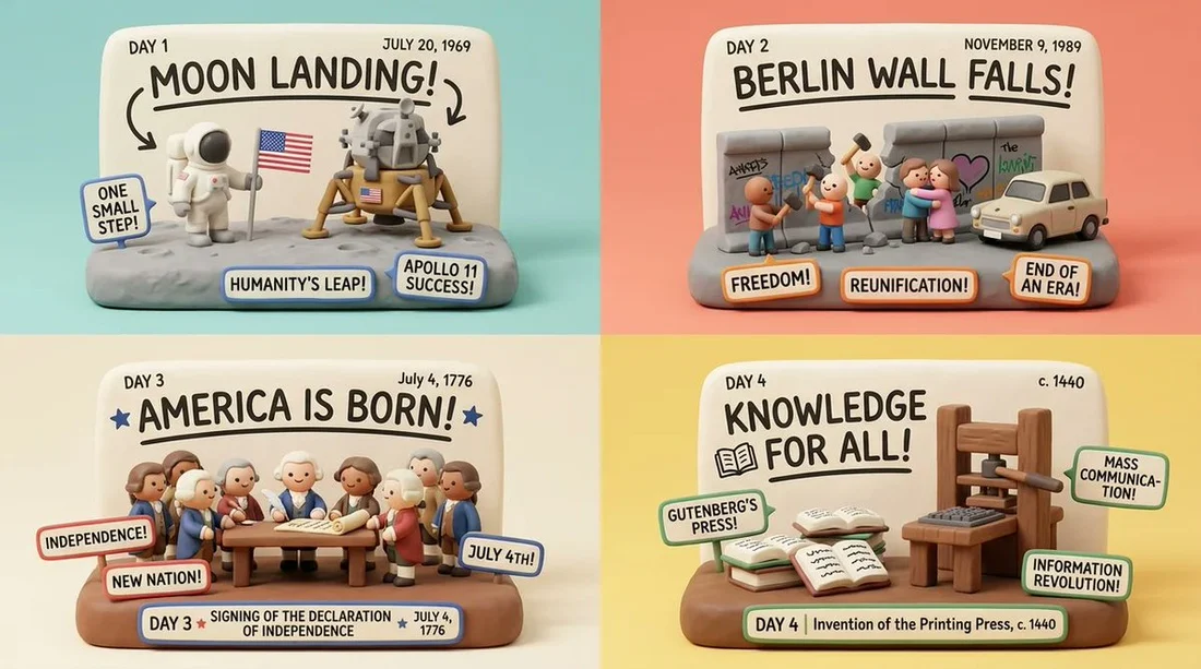 Clay Diorama Timeline of Four Historic Moments