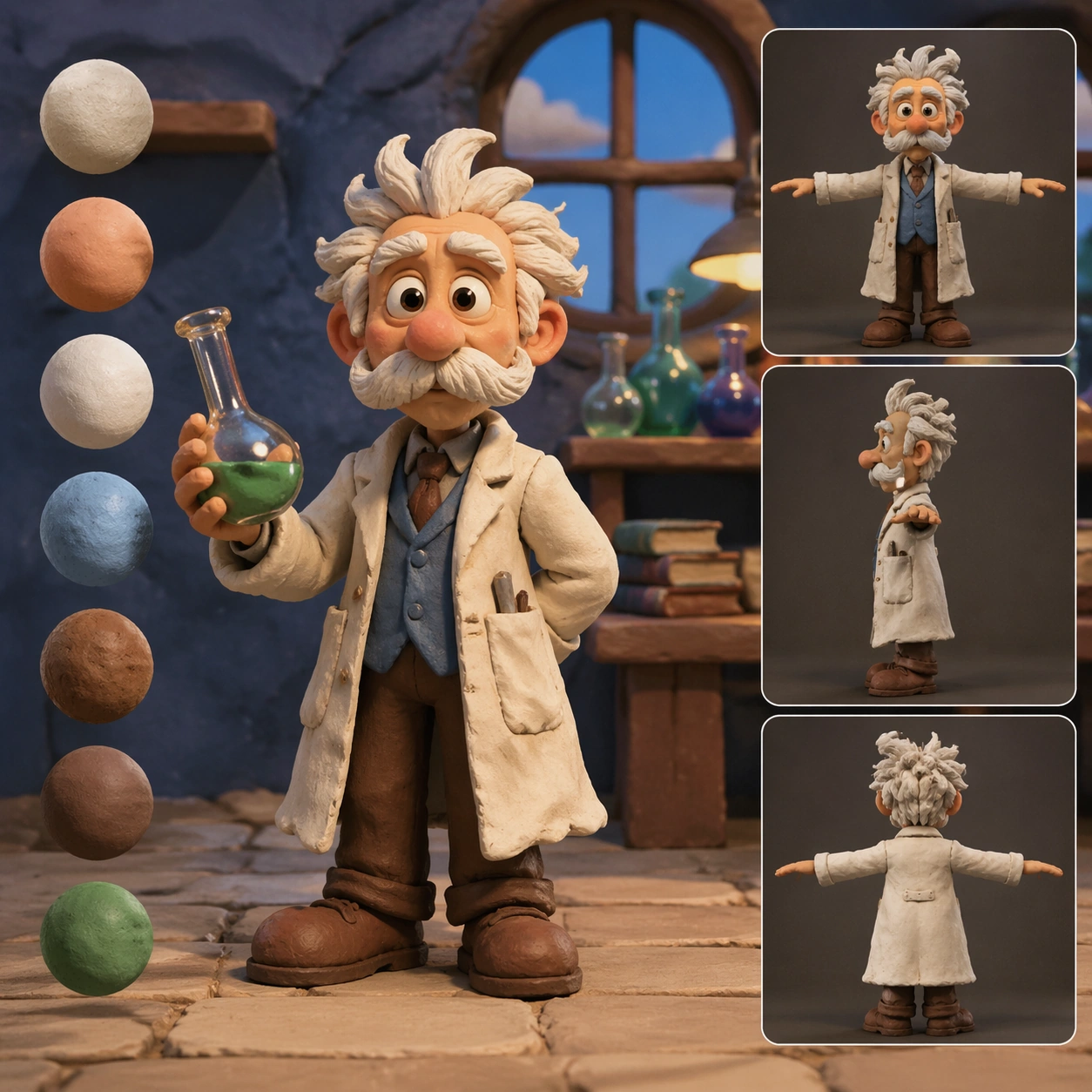 Clay Professor Character and Material Study — ChaosRealmsAI · MIT