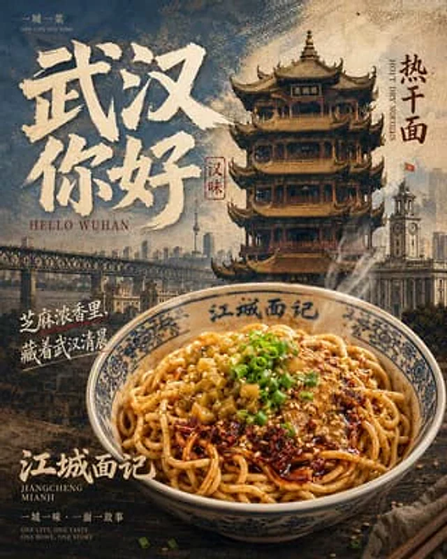 Example generated from “Vintage Wuhan Hot Dry Noodles Poster”