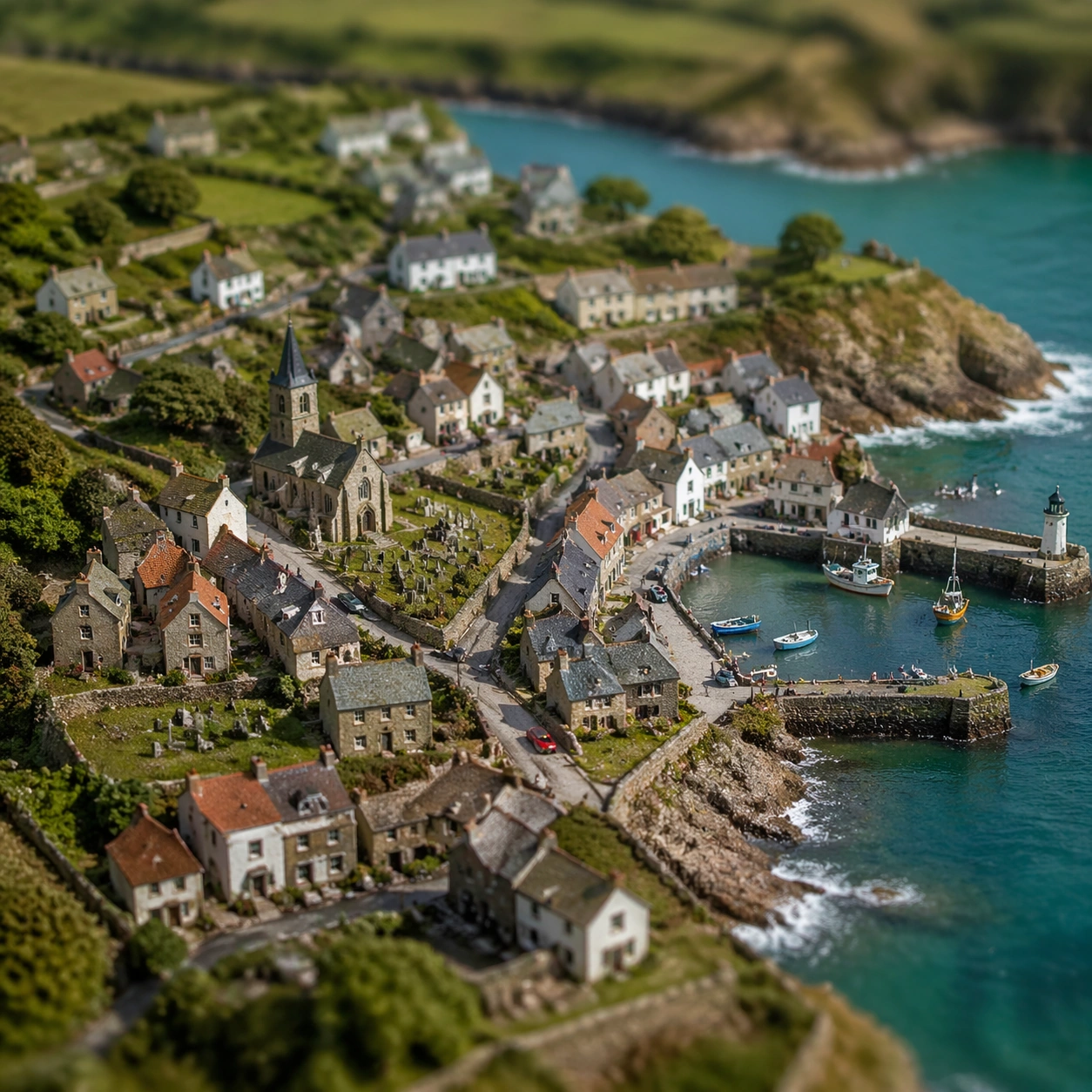Miniature Coastal Village Photography-Style Study — ChaosRealmsAI · MIT