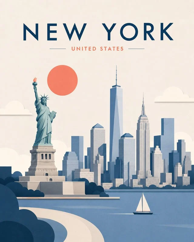 Example generated from “Minimalist Layered Travel Poster Illustration”
