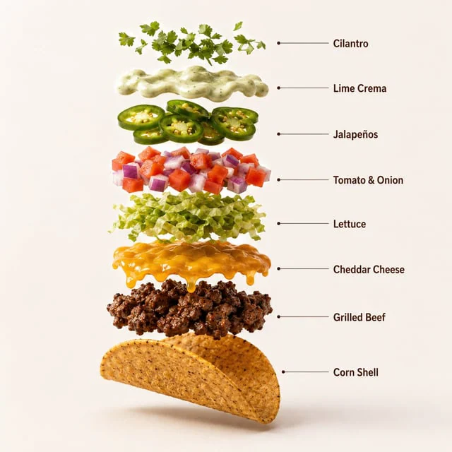 Example generated from “Infographic / Edu Visual - Professional Beef Taco Product Photography”