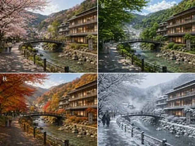 Example generated from “Japanese Onsen Town in Four Seasons”