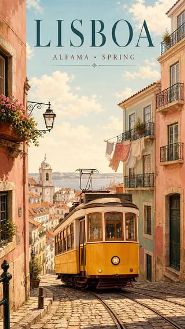 Example generated from “Lisbon Tram Spring Travel Poster”