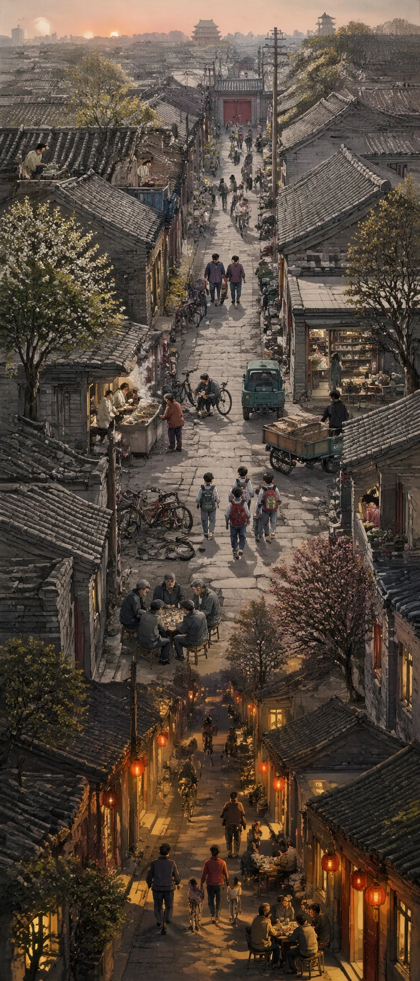 Beijing Hutong Vertical Narrative Scroll — ChaosRealmsAI · MIT