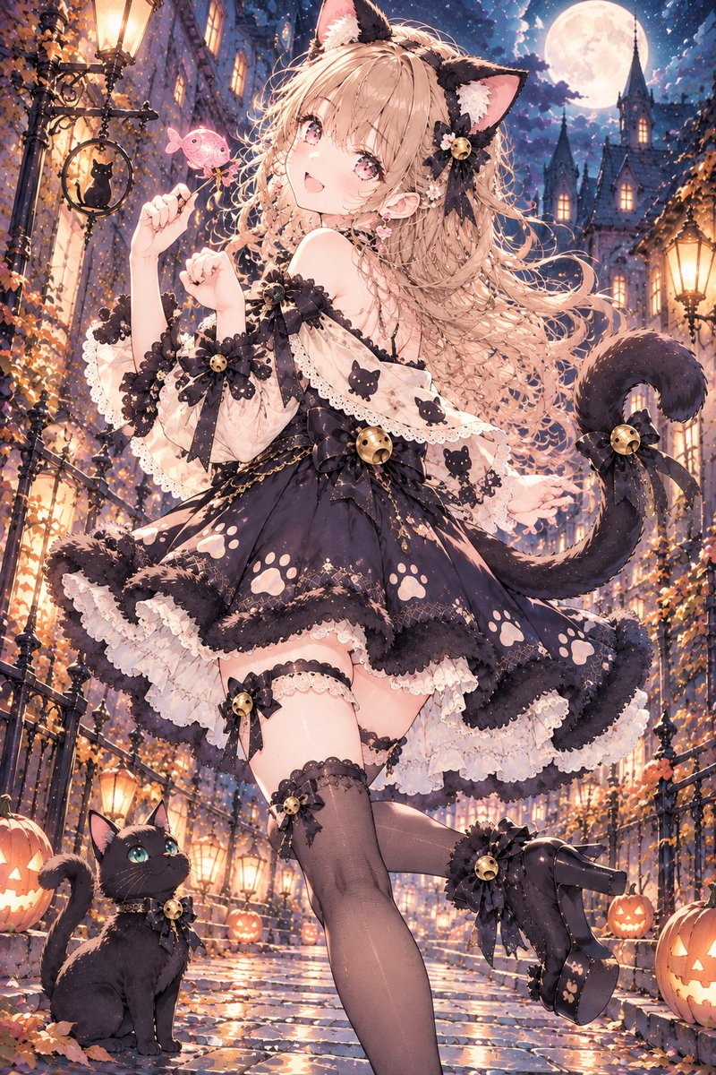 Example generated from “Black Cat Halloween Dress Anime Girl”