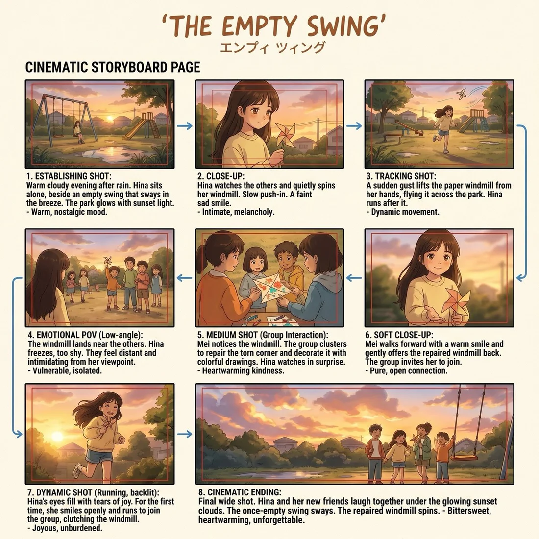 Eight-Panel Anime Friendship Storyboard