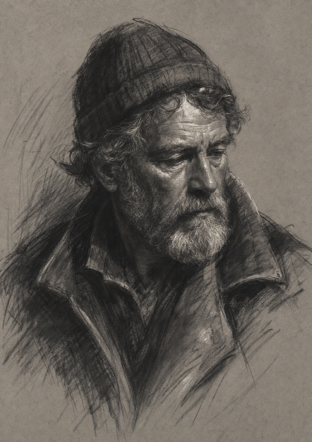 Example generated from “Older Fisherman Charcoal Portrait Study — Shuryne · MIT”
