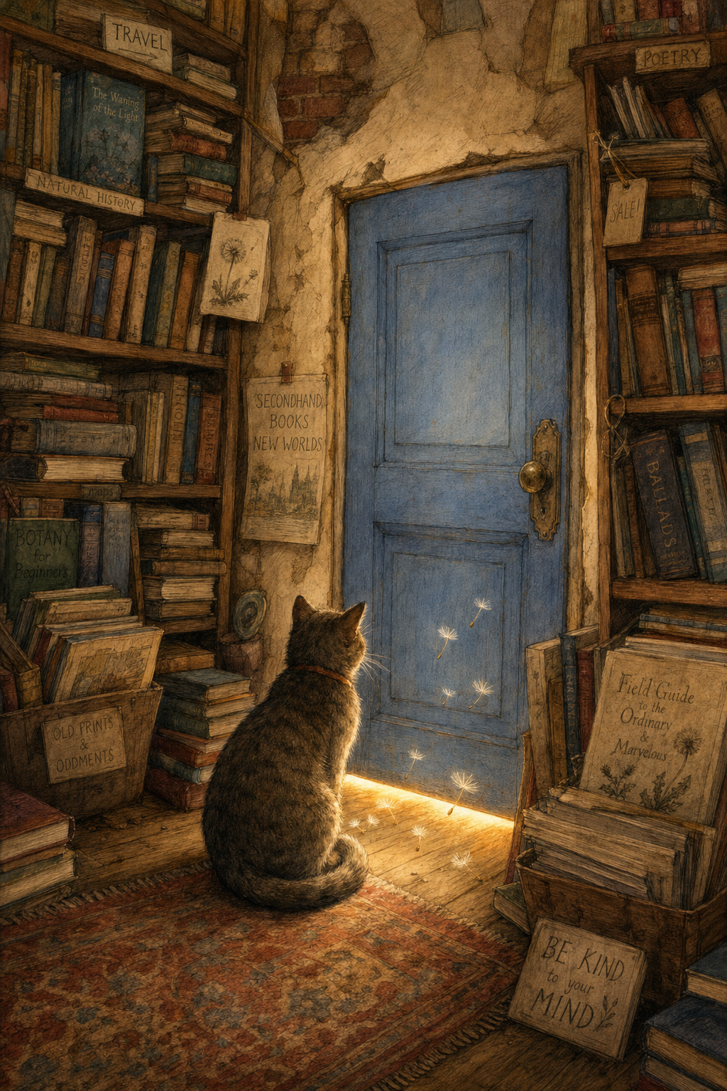 Example generated from “Impossible Blue Bookshop Door Illustration — Shuryne · MIT”