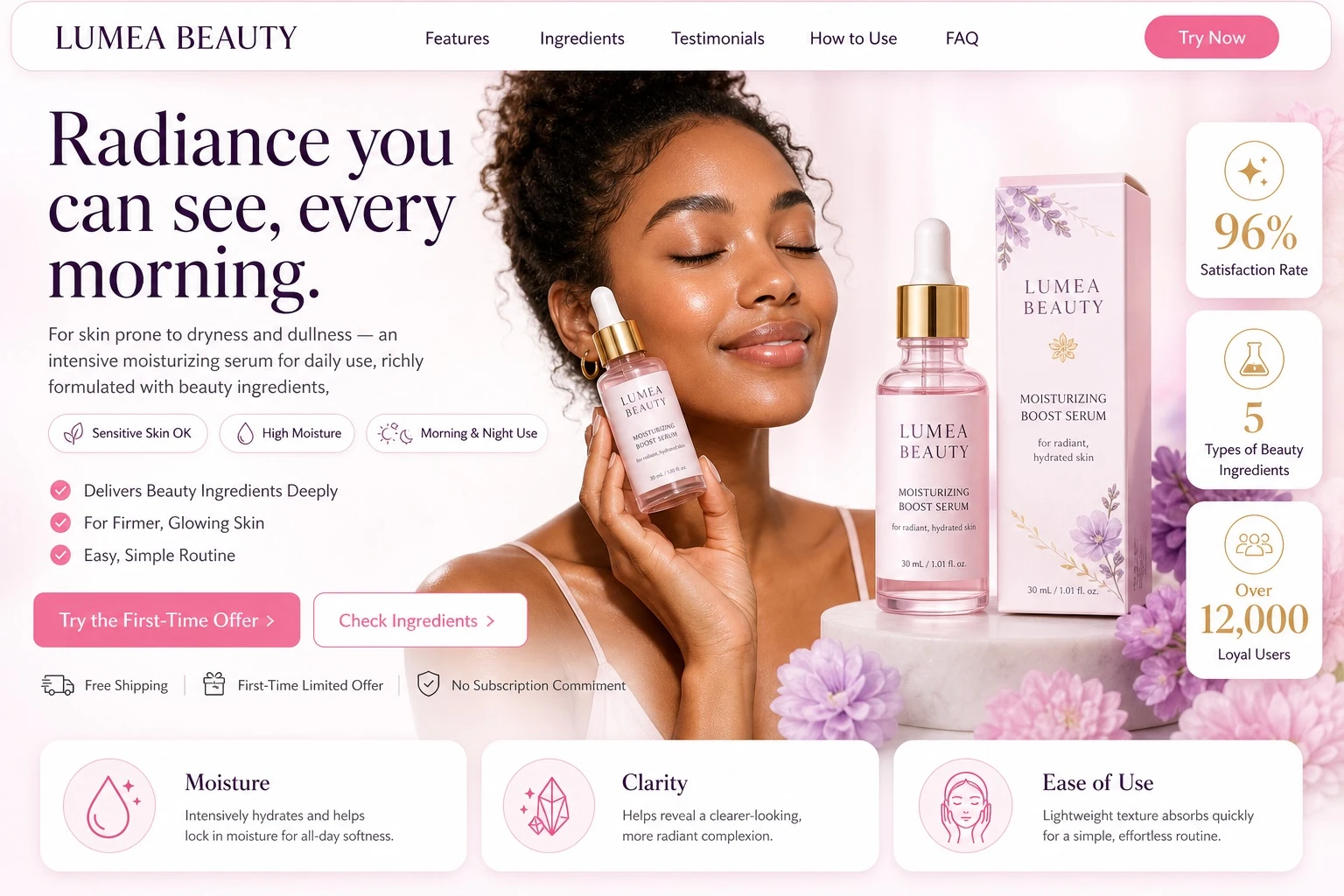 Fictional Beauty-serum Landing-page Mockup — ClawLabs AI · MIT