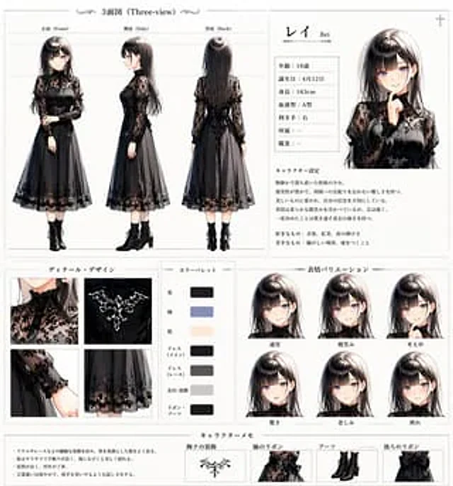 Example generated from “Gothic Anime Character Sheet”