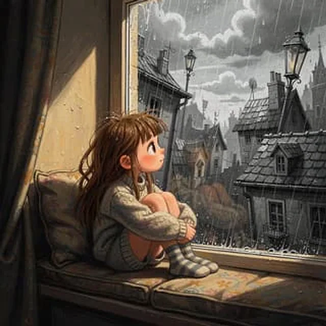 Example generated from “Girl on Window Seat in Rain”