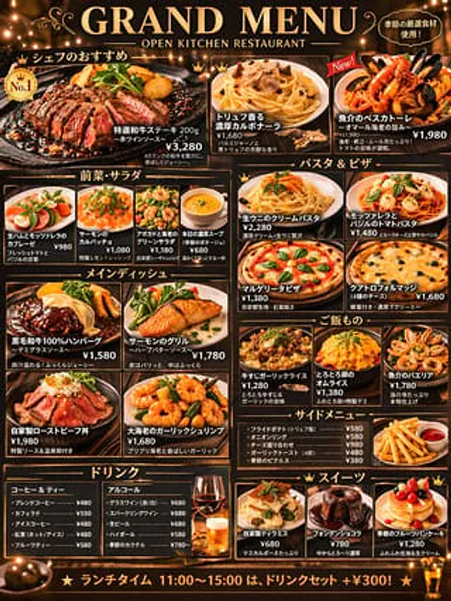 Example generated from “Comprehensive Restaurant Grand Menu Design”