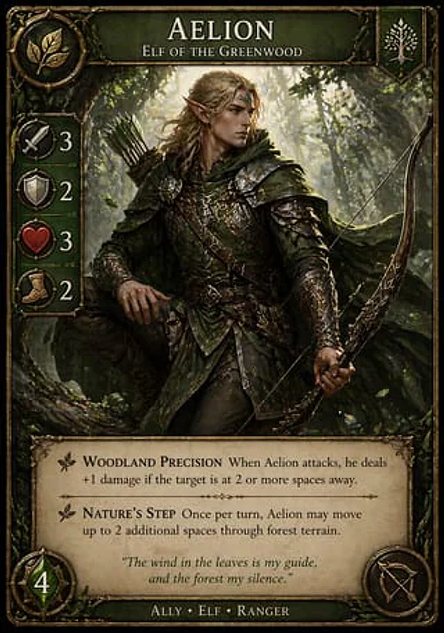 Example generated from “Fantasy Elf Ranger Trading Card”