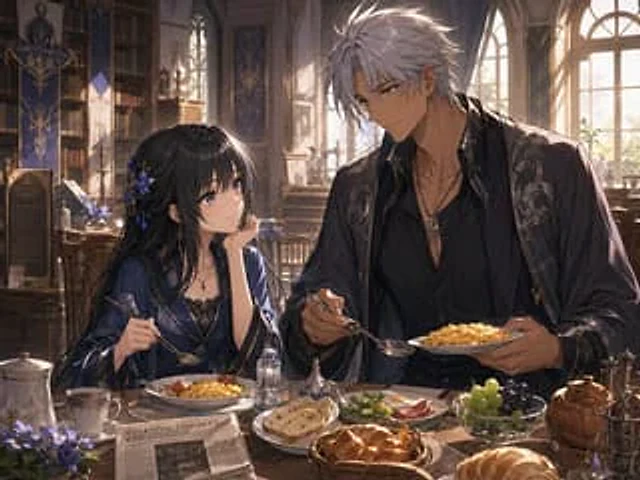 Example generated from “Fantasy Library Breakfast Scene”