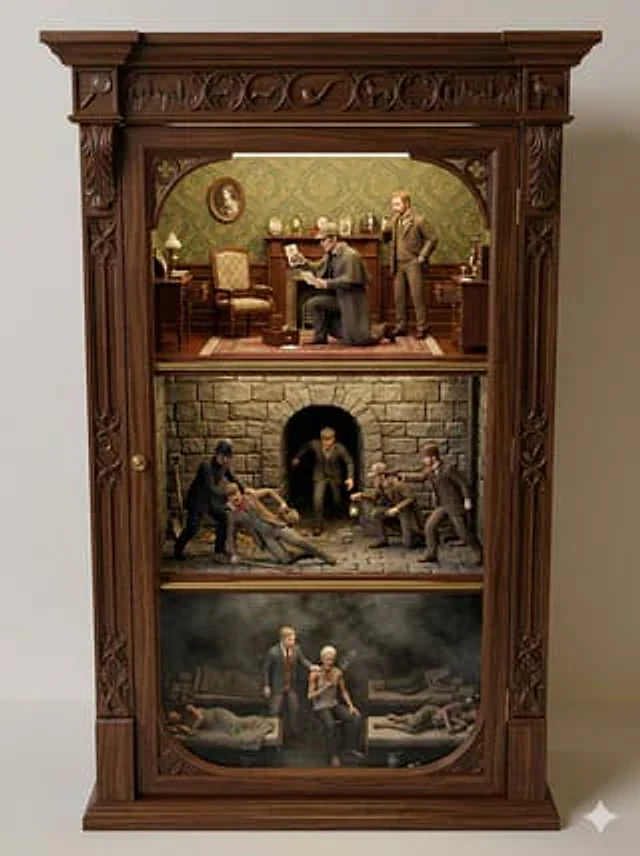 Example generated from “Sherlock Holmes Ornate Cupboard Diorama Prompt”