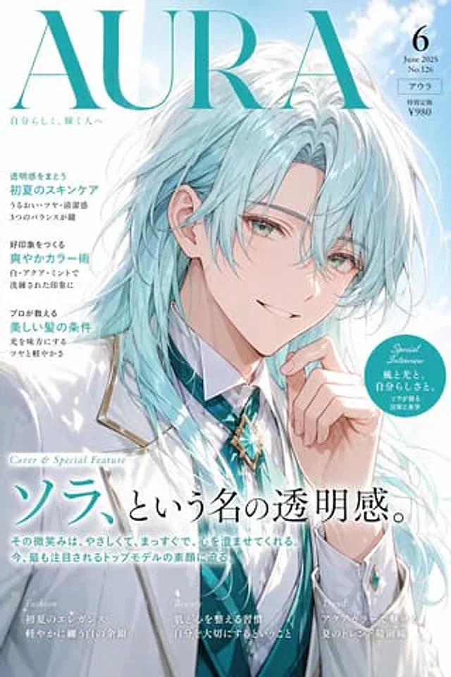 Example generated from “Japanese Aqua Fashion Magazine Cover”