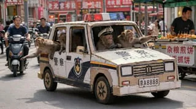 Example generated from “Monkey Patrol in Cardboard Police Car”