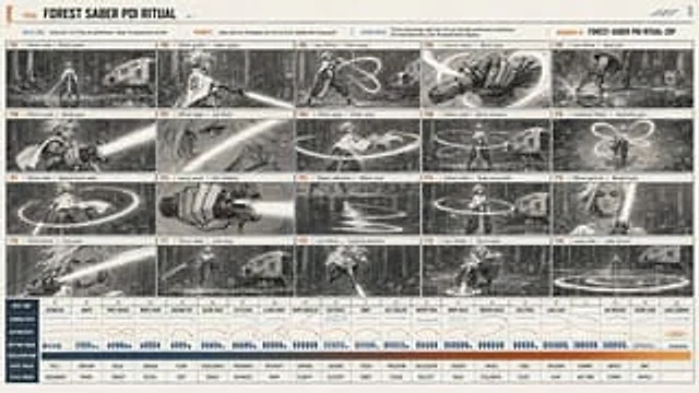Example generated from “Forest Saber Ritual Storyboard Sheet”
