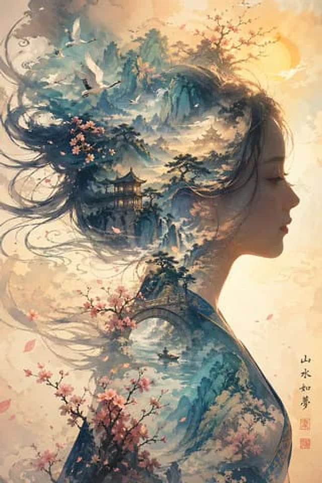 Example generated from “Dreamlike Shanshui Woman Silhouette”