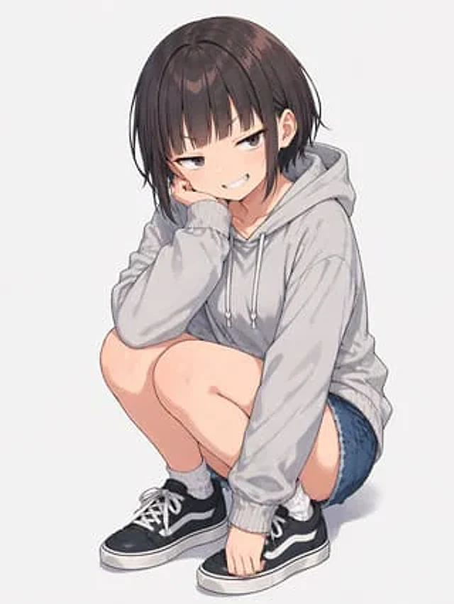 Example generated from “Anime Girl Squatting in Oversized Hoodie”