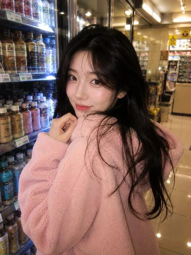 Example generated from “韩国便利店粉色 Hoodie 人像”