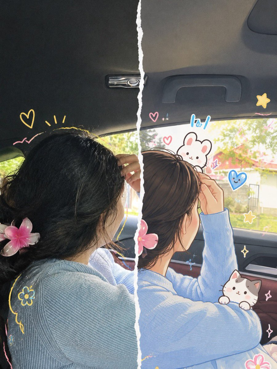 Example generated from “Split-Screen Realistic and Anime Illustration — Reference Image Required”