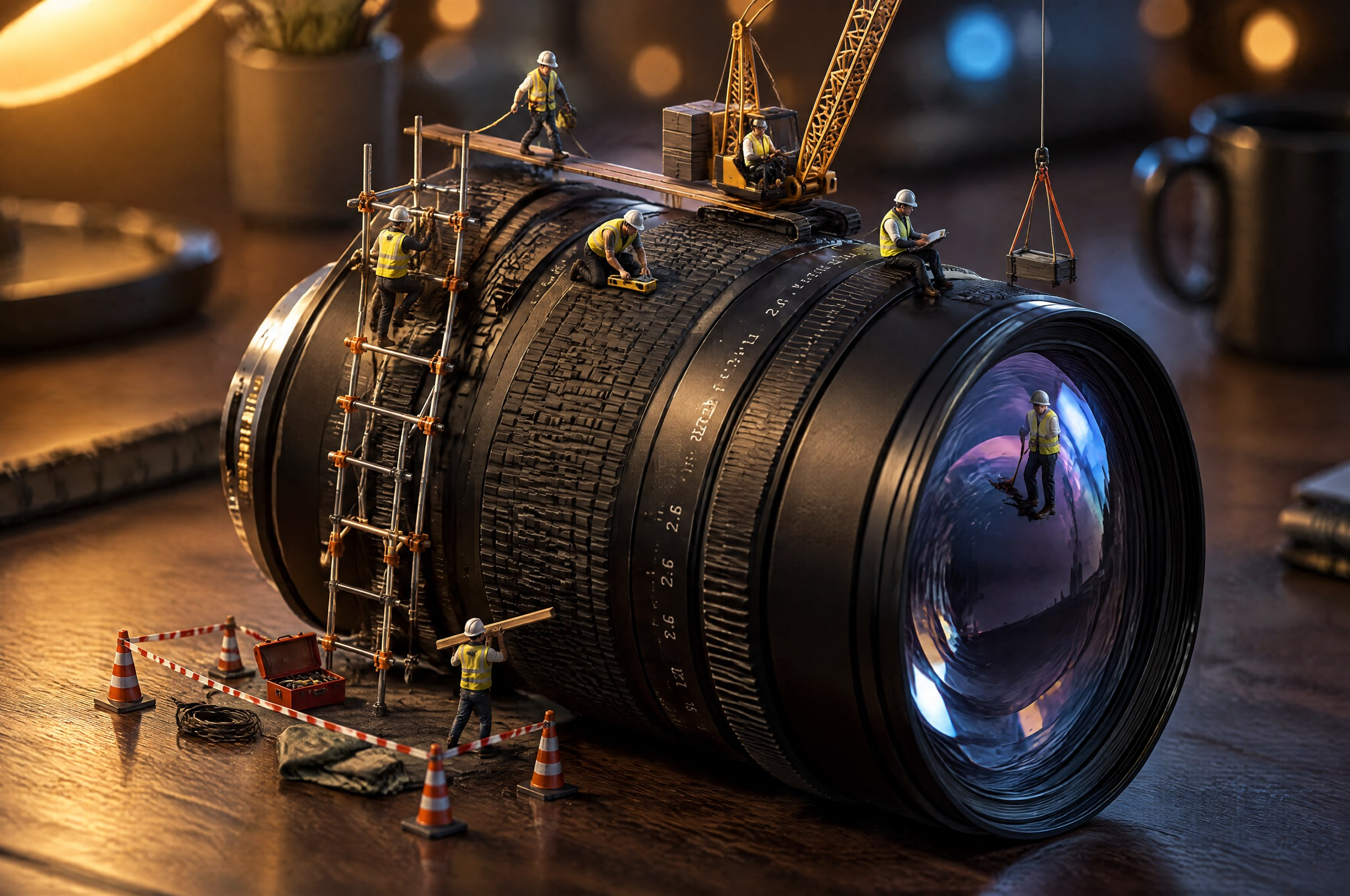 Example generated from “Miniature Construction Crew on a Lens — Callirra Atlas · CC BY 4.0”