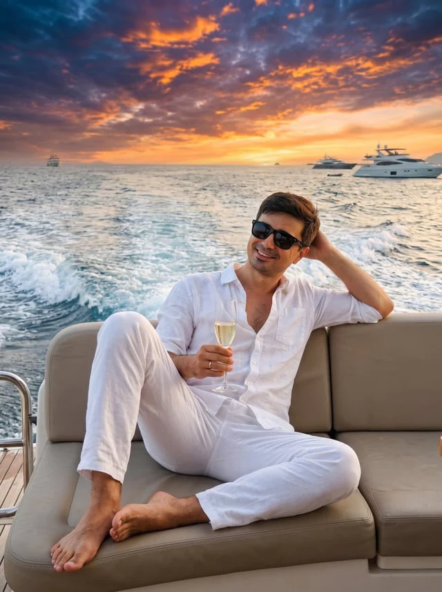 Example generated from “Profile / Avatar - Ultra-Realistic Yacht Sunset Portrait”