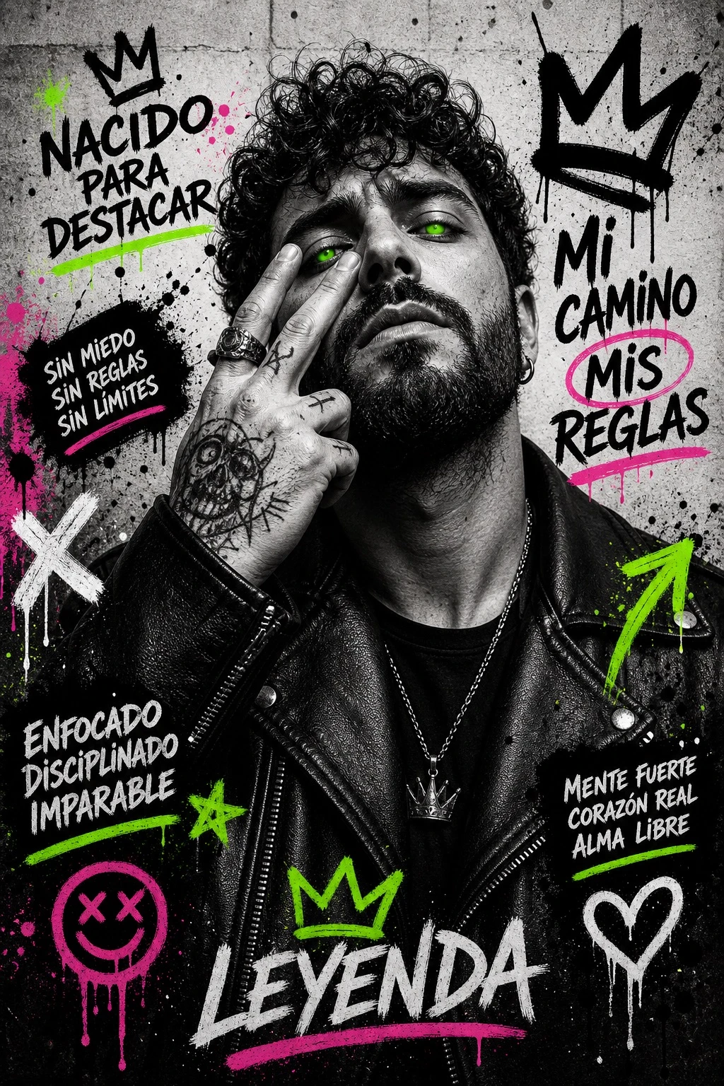 Neon Graffiti Portrait Poster — Spanish-lettered Preview — ClawLabs AI · MIT