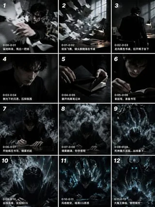 Example generated from “12-Panel Cinematic Storyboard Grid”