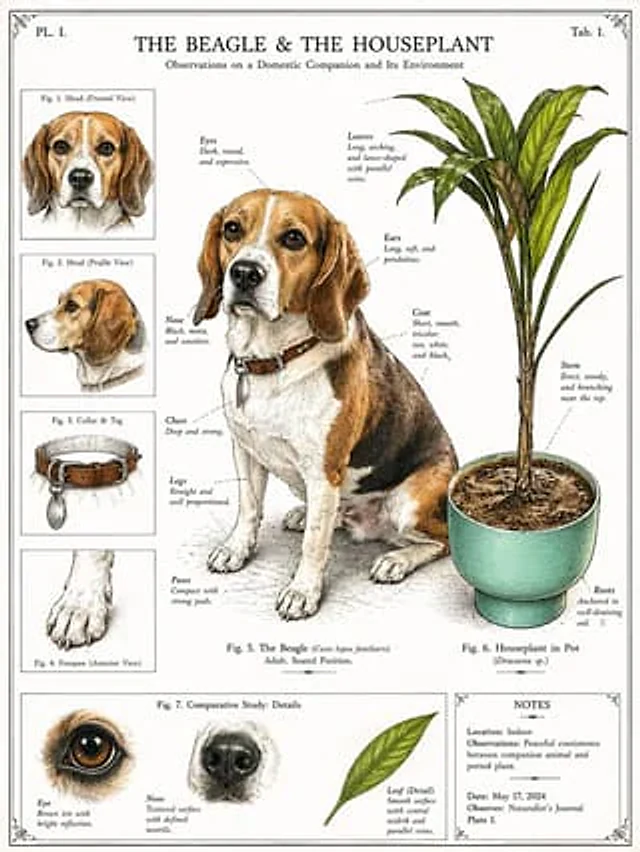 Example generated from “Vintage Beagle Botanical Plate”
