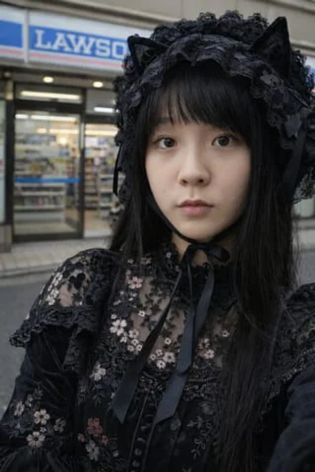 Example generated from “Gothic Lolita Portrait at Convenience Store”