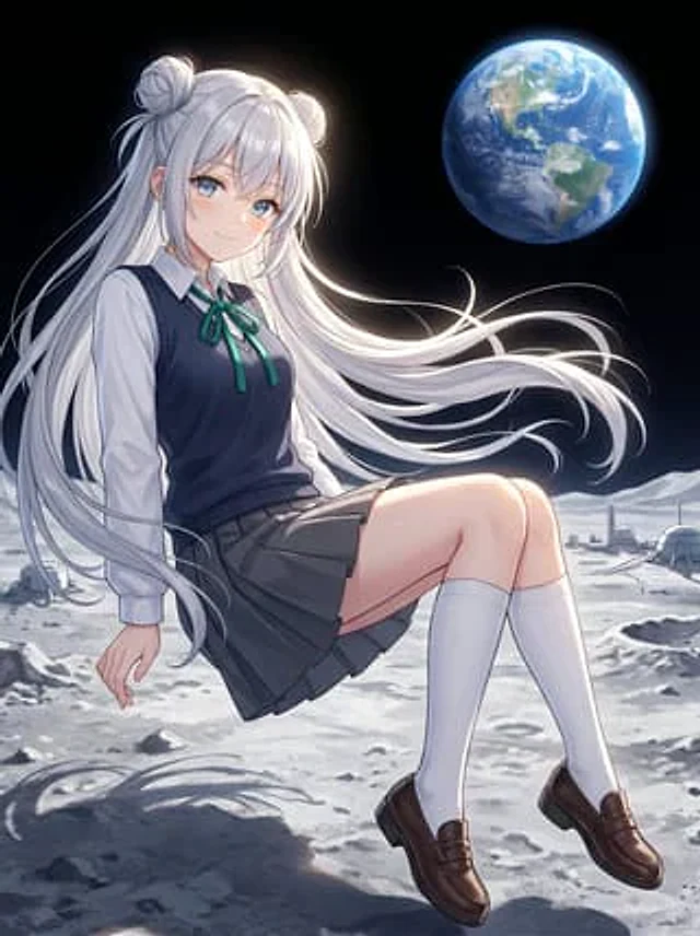Example generated from “Anime Schoolgirl Floating on the Moon”