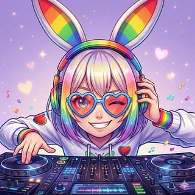 Example generated from “Rainbow Bunny DJ Anime Portrait”