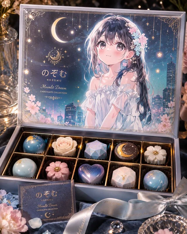 Example generated from “Moonlit Anime Chocolate Box”