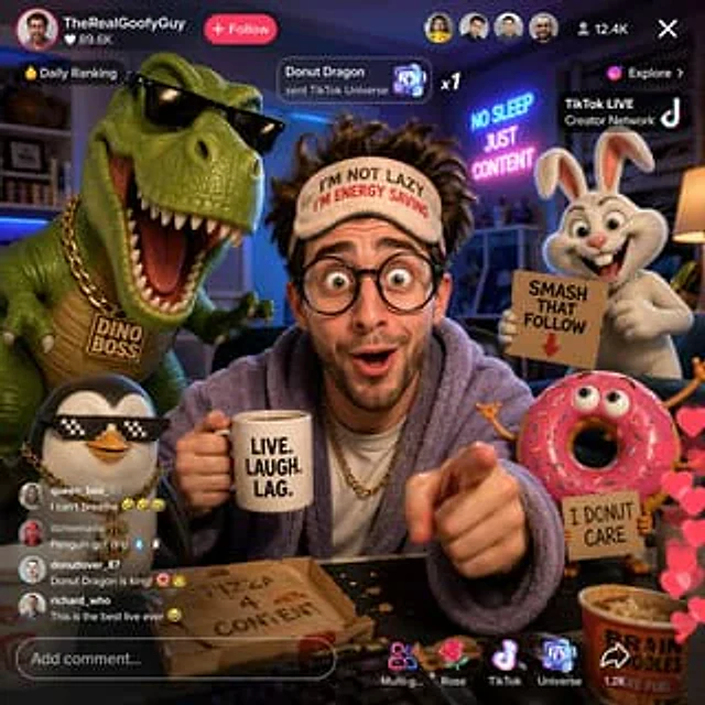 Example generated from “Funny TikTok livestream with cartoon characters”