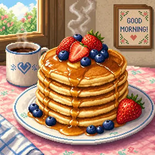Example generated from “Pixel art breakfast still life”