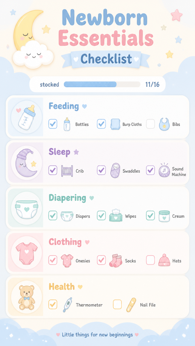 Design illustration · Newborn Essentials Checklist — API Models · CC BY 4.0