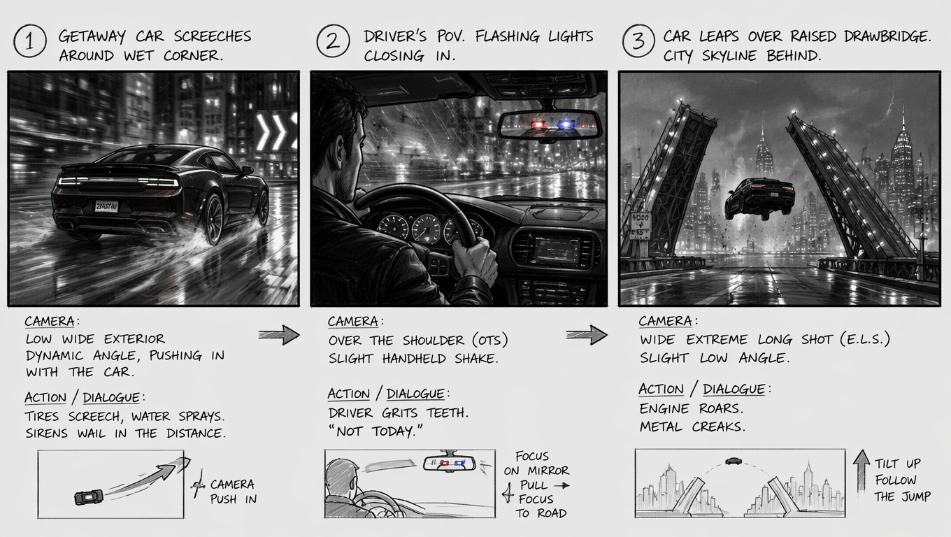 Example generated from “Heist Getaway Storyboard — API Models · CC BY 4.0”