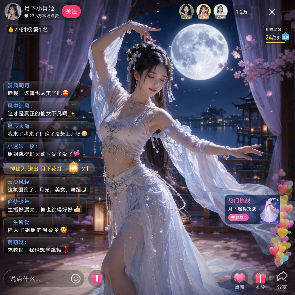 Example generated from “月下美女舞蹈直播间”