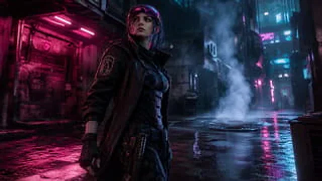 Example generated from “Cyberpunk Bounty Hunter — Three-Quarter View”
