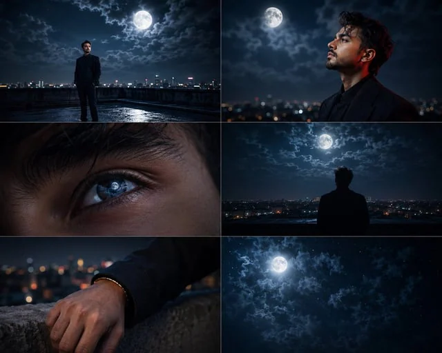 Example generated from “YouTube Thumbnail - Cinematic Moonlight Rooftop Portrait Collage”