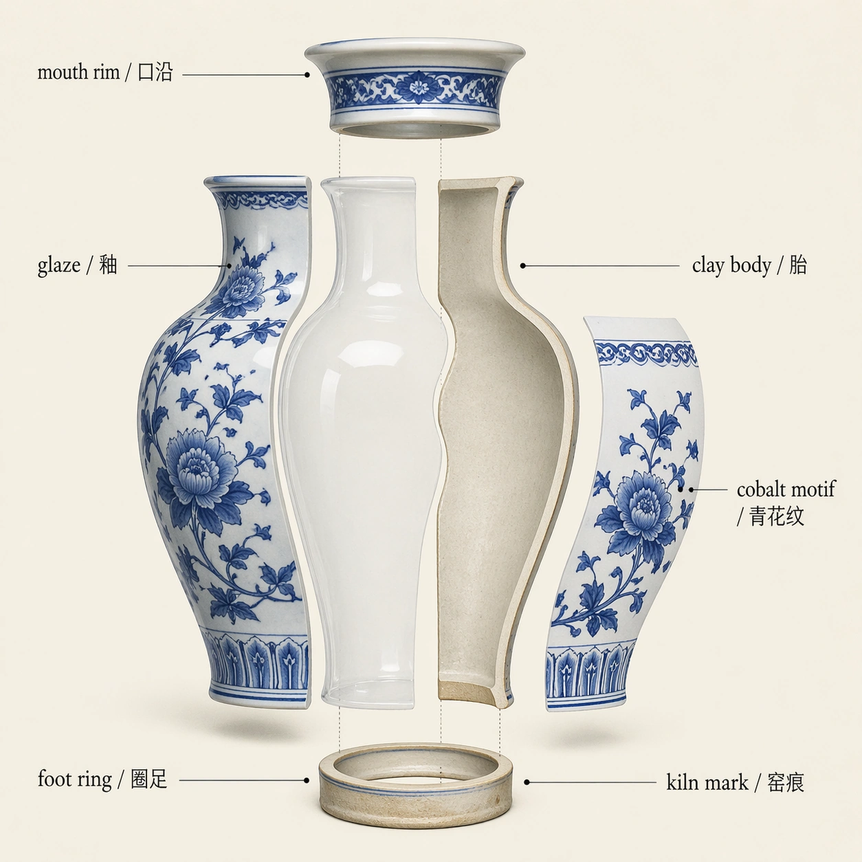 Porcelain Vase Exploded Illustration — ChaosRealmsAI · MIT