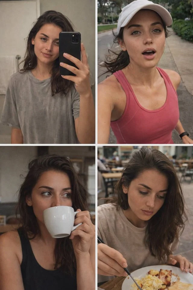 Example generated from “Ana de Armas Daily Routine Grid Prompt (Identity Lock) - Duplicate”
